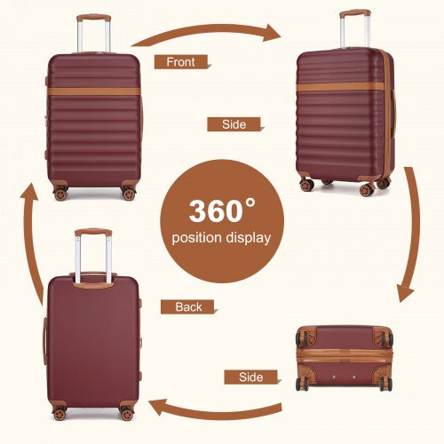 Kono 24 Inch Expandable Lightweight Hard Shell ABS+PC Check-In Suitcase with TSA Lock Ideal for Extended Trips and Secure Travel - Burgundy And Brown
