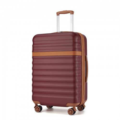 Kono 24 Inch Expandable Lightweight Hard Shell ABS+PC Check-In Suitcase with TSA Lock Ideal for Extended Trips and Secure Travel - Burgundy And Brown