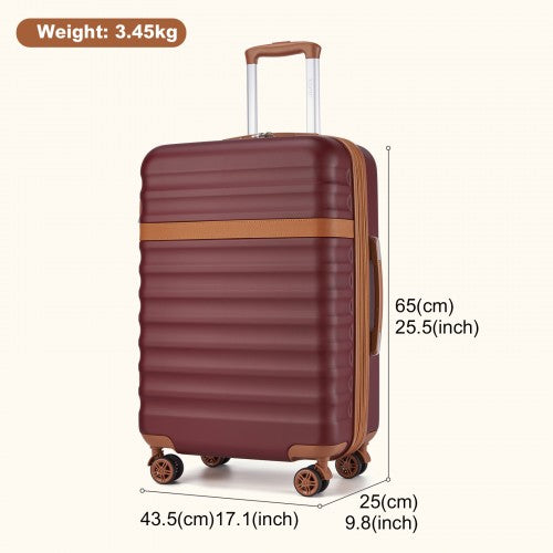 Kono 24 Inch Expandable Lightweight Hard Shell ABS+PC Check-In Suitcase with TSA Lock Ideal for Extended Trips and Secure Travel - Burgundy And Brown