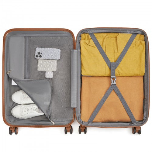 Kono 24 Inch Expandable Lightweight Hard Shell ABS+PC Check-In Suitcase with TSA Lock Ideal for Extended Trips and Secure Travel - Burgundy And Brown