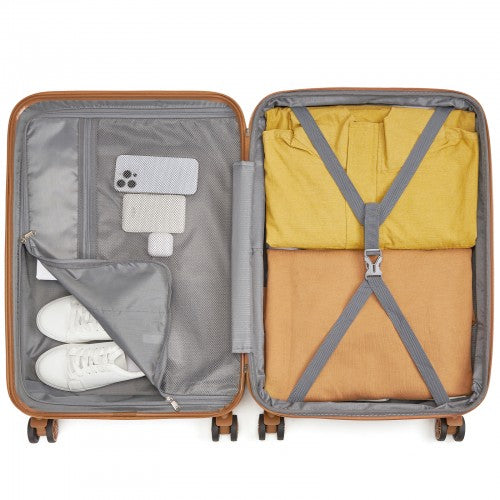 Kono 24 Inch Expandable Lightweight Hard Shell ABS+PC Check-In Suitcase with TSA Lock Ideal for Extended Trips and Secure Travel - Green And Brown