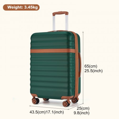 Kono 24 Inch Expandable Lightweight Hard Shell ABS+PC Check-In Suitcase with TSA Lock Ideal for Extended Trips and Secure Travel - Green And Brown