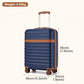 Kono 20 Inch Stylish Lightweight Hard Shell ABS+PC Cabin Carry-On Suitcase with TSA Lock for Enhanced Security - Navy and Brown