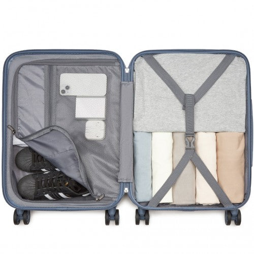 Kono 20 Inch Cabin Size Minimalist Hard Shell ABS+PC Carry-On Suitcase with TSA Lock 360 Spinner Wheels - Denim Blue