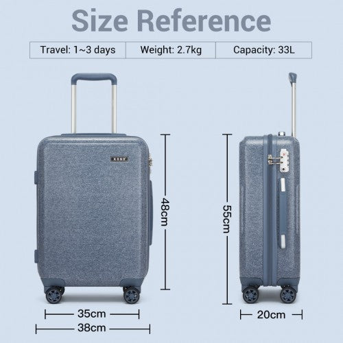 Kono 20 Inch Cabin Size Minimalist Hard Shell ABS+PC Carry-On Suitcase with TSA Lock 360 Spinner Wheels - Denim Blue