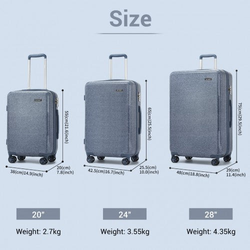 Kono 3-Piece Minimalist Hard Shell ABS+PC Luggage Set with TSA Lock and 360 Spinner Wheels - Denim Blue
