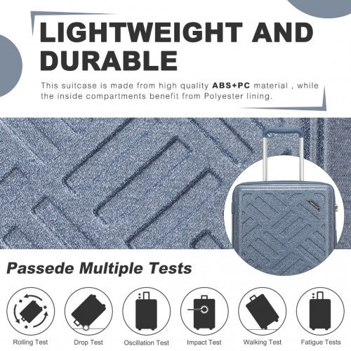 Supercase 20 Inch Sleek Geometric Pattern Hard Shell ABS+PC Cabin Carry-On Suitcase with TSA Lock - Denim Blue