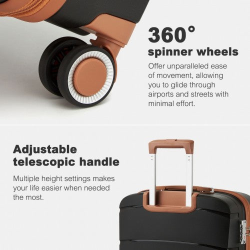 Kono 20/24/28 inch PP Modern Scratch-Resistant Suitcase Set with TSA Lock & Stylish Brown Accents