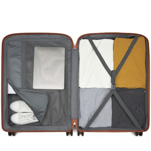 Kono 20/24/28 inch PP Modern Scratch-Resistant Suitcase Set with TSA Lock & Stylish Brown Accents