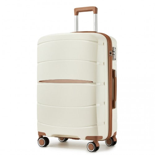 Kono 20/24/28 inch PP Modern Scratch-Resistant Suitcase Set with TSA Lock & Stylish Brown Accents