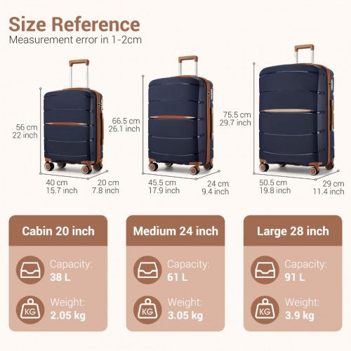 Kono 20/24/28 inch PP Modern Scratch-Resistant Suitcase Set with TSA Lock & Stylish Brown Accents