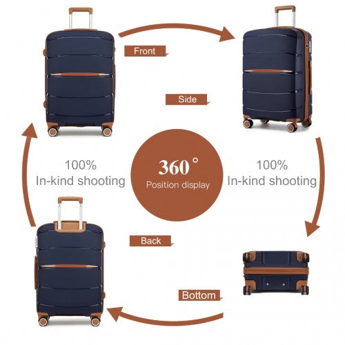 Kono 20/24/28 inch PP Modern Scratch-Resistant Suitcase Set with TSA Lock & Stylish Brown Accents