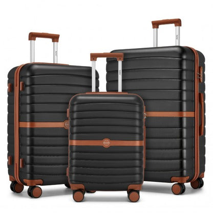 Kono ABS+PC Striped Design with Colour-Block Details 3-Piece Hardshell Luggage Set with Spinner Wheels