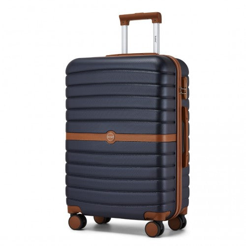 Kono ABS+PC 24-Inch Striped Design with Colour-Block Details Medium Suitcase with Spinner Silent Wheels