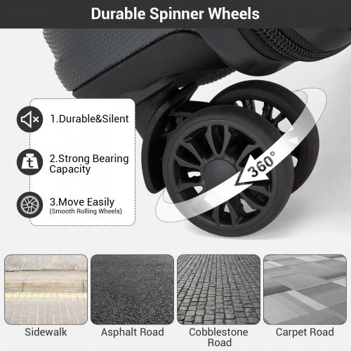 Kono 16 Inch ABS Hard Shell Under-Seat Cabin Suitcase with Spinner Wheels