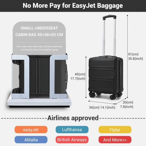 Kono 16 Inch ABS Hard Shell Under-Seat Cabin Suitcase with Spinner Wheels