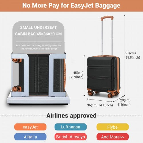 Kono 16 Inch ABS Hard Shell Under-Seat Cabin Suitcase with Spinner Wheels