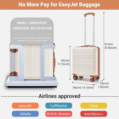 Kono 16 Inch ABS Hard Shell Under-Seat Cabin Suitcase with Spinner Wheels