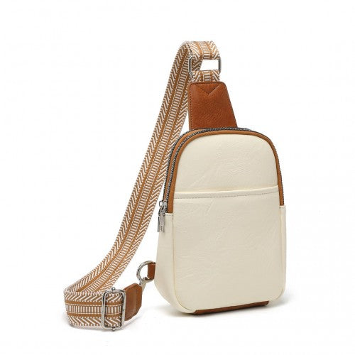 Miss Lulu Convertible PU Leather Multi-wear Chest Bag - Beige And Brown