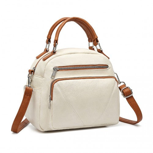 Miss Lulu Bowler Style Shoulder Bag - Beige And Brown