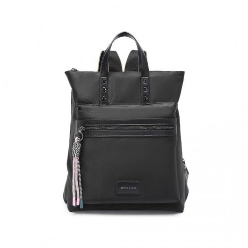 Miss Lulu Signature Style Backpack With Unique Details - Black