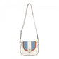 Miss Lulu Women’s PU Leather Ethnic Style Crossbody Bag with Corduroy Flap and Adjustable Strap - Blue and Beige