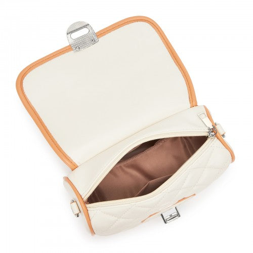 Miss Lulu Practical Quilted PU Leather Crossbody Handbag with Secure Lock and Everyday Storage - Beige