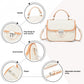 Miss Lulu Practical Quilted PU Leather Crossbody Handbag with Secure Lock and Everyday Storage - Beige