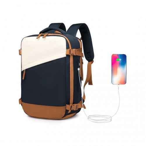 Water-Resistant Functional Backpack With Shoe Compartment And USB Charing Port - Navy