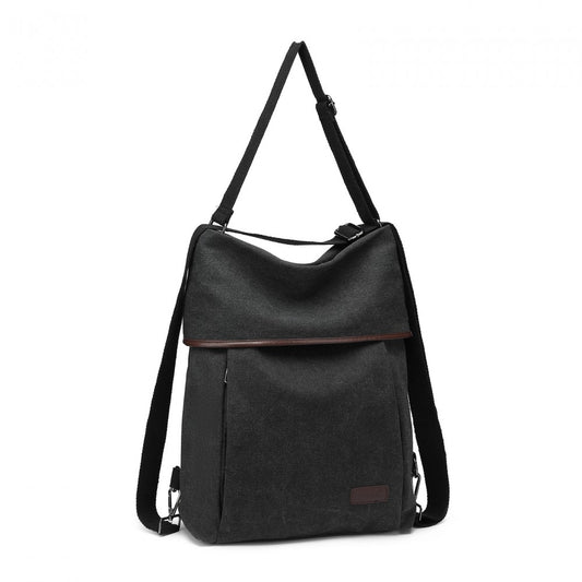 Kono Two Way Canvas Shoulder Bag Backpack - Black