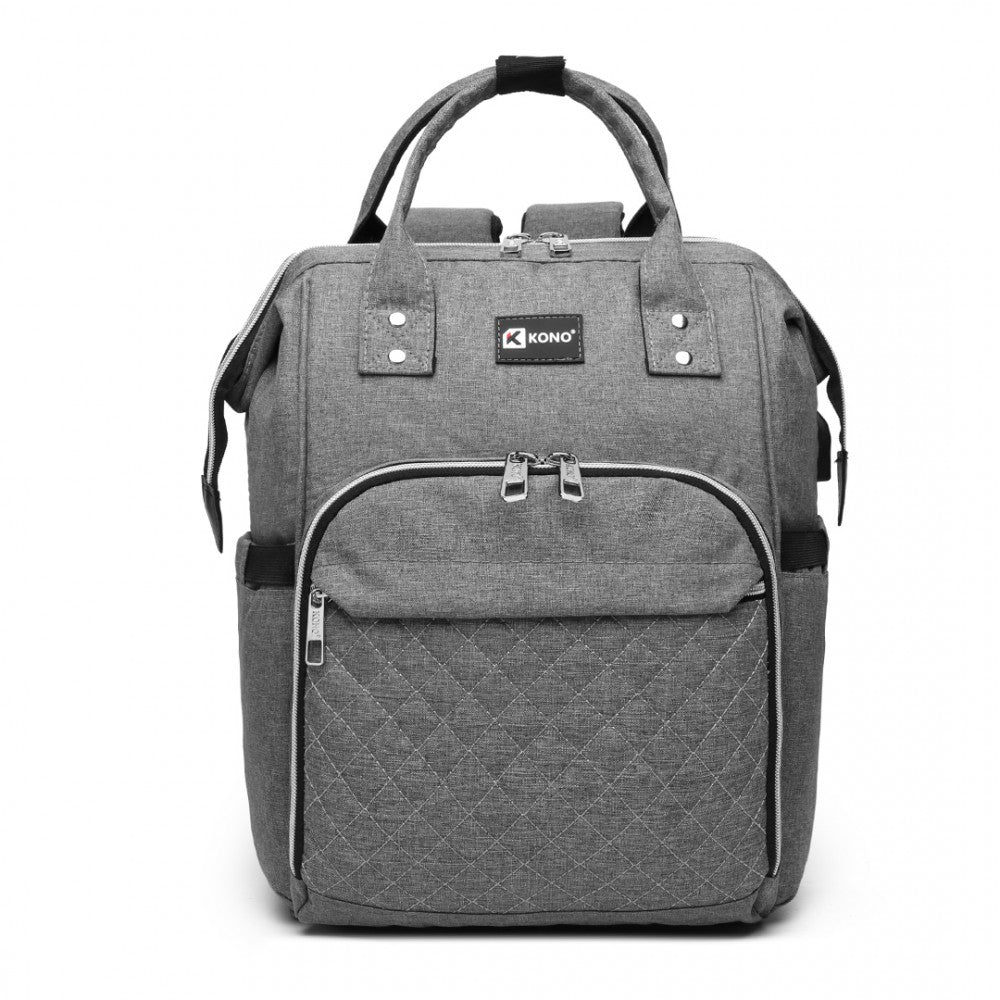 Kono Plain Wide Opening Baby Nappy Changing Backpack With USB Connectivity - Grey
