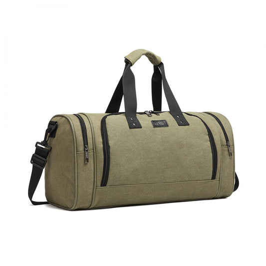 Kono Canvas Barrel Duffle Travel Bag - Green