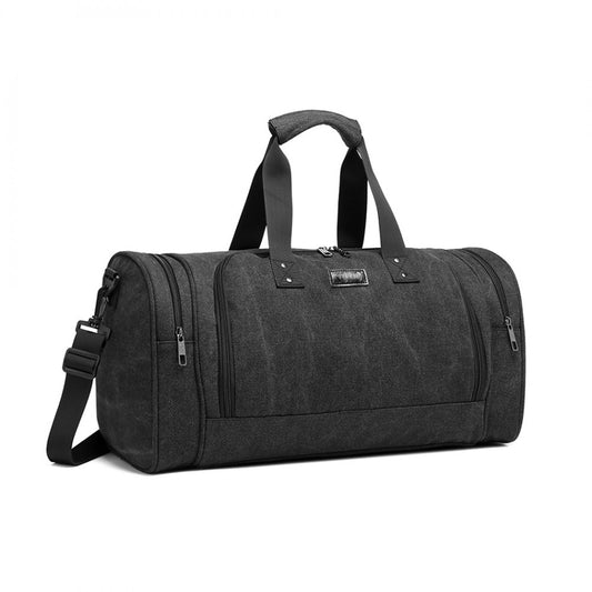 Kono Canvas Barrel Duffle Travel Bag - Black