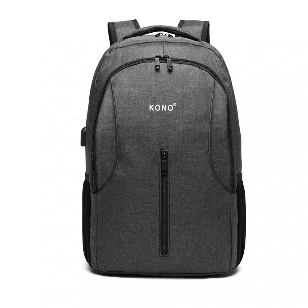 Kono Large Backpack With USB Charging Interface - Grey