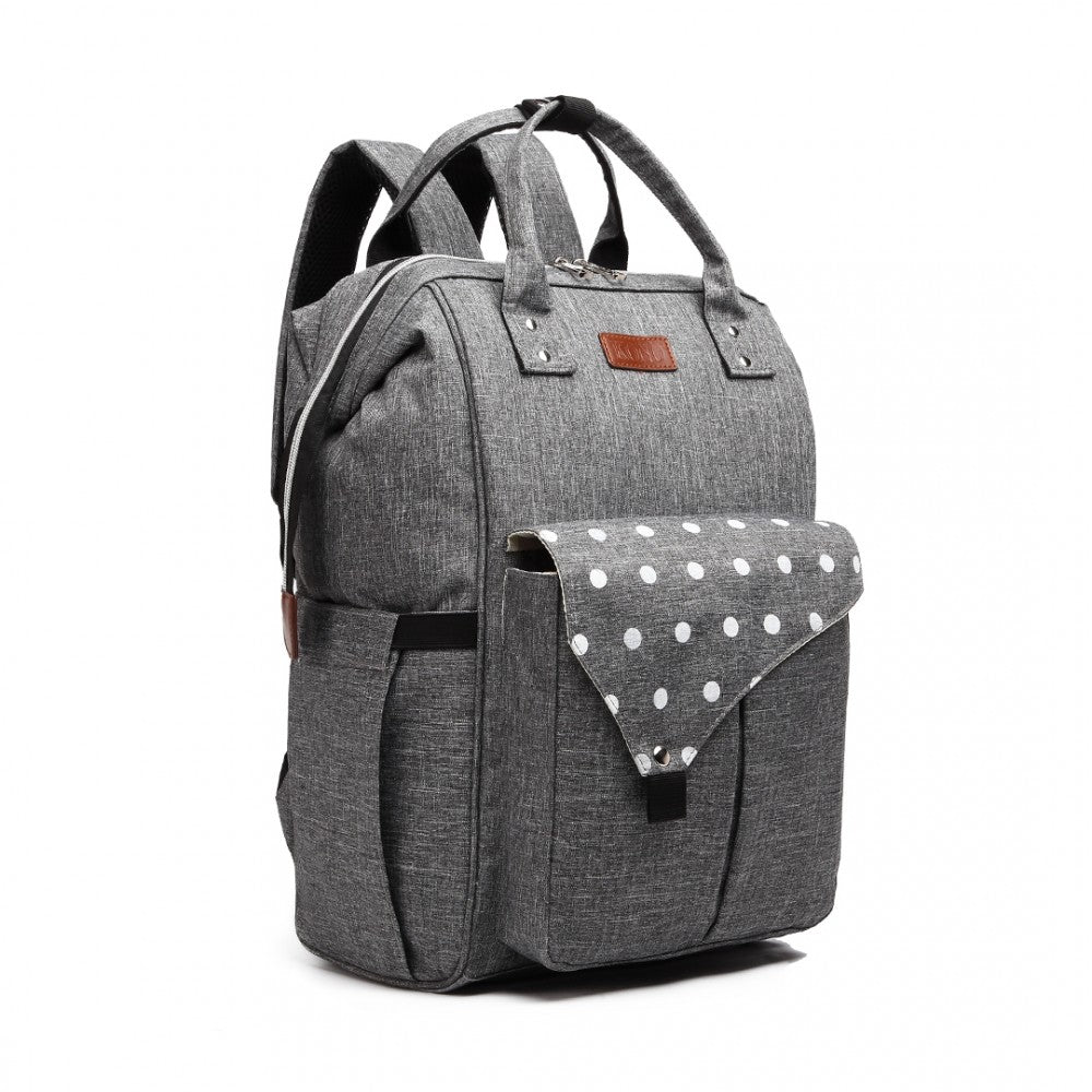 Kono Polka Dot Maternity Backpack Bag With USB Connectivity - Grey