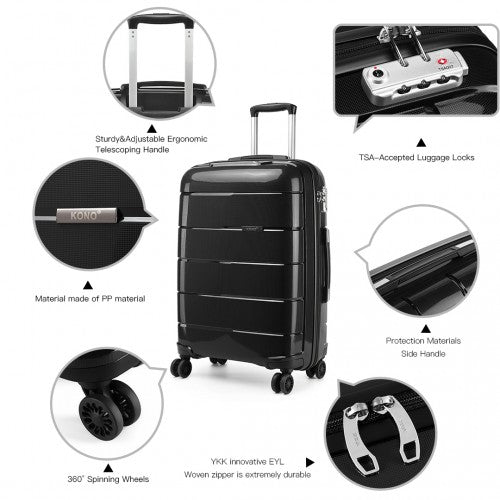 Kono 28 Inch Hard Shell PP Suitcase - Black