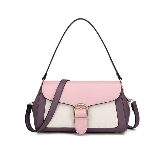 Miss Lulu Tri Colour Shoulder Handbag - Purple And Pink