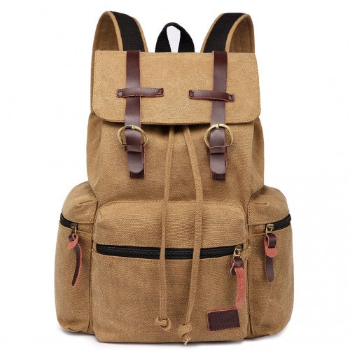 Kono Large Multi Function Leather Details Canvas Backpack Brown