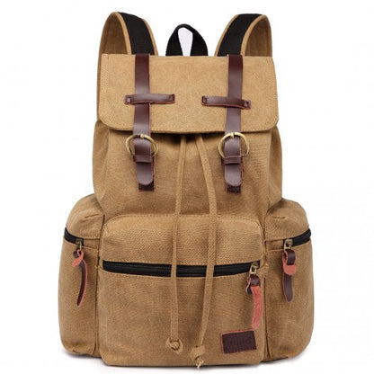 Kono Large Multi Function Leather Details Canvas Backpack Brown