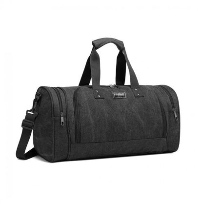 Kono Canvas Barrel Duffle Travel Bag - Black