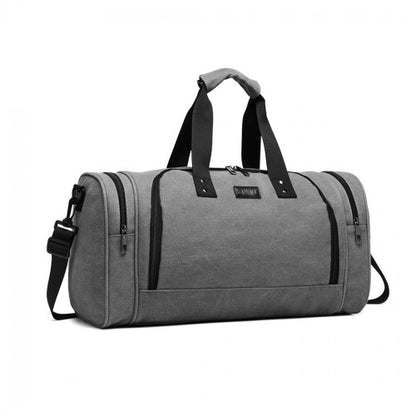 Kono Canvas Barrel Duffle Travel Bag - Grey