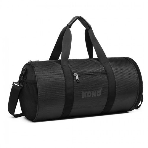Kono Polyester Barrel Duffle Gym/Sports Bag - Black