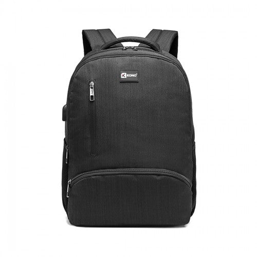Kono Multi Compartment Backpack With USB Connectivity - Black