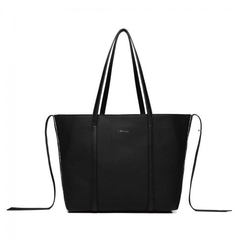 Miss Lulu Leather Look Two Way Tote Shoulder Bag - Black