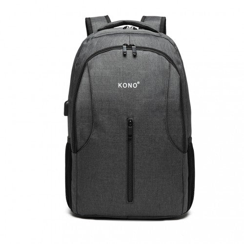 Kono Large Backpack With USB Charging Interface - Grey