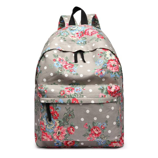 Miss Lulu Large Backpack Flower Polka Dot  - Grey