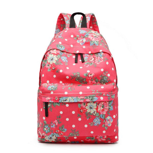 Miss Lulu Large Backpack Flower Polka Dot  - Plum