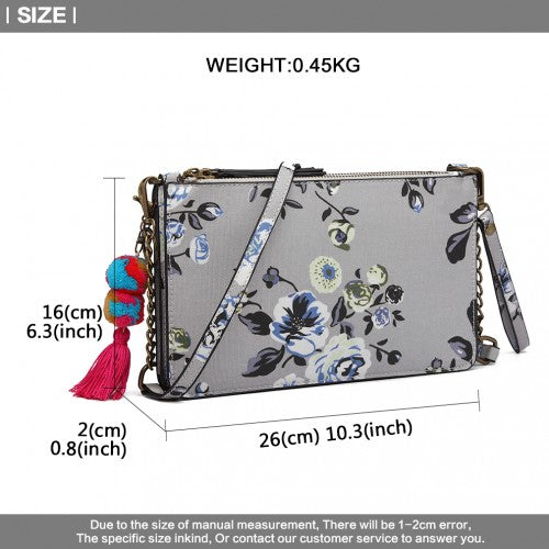 Miss Lulu Canvas With Pompom Pendant Handbag Shoulder Bag - Grey