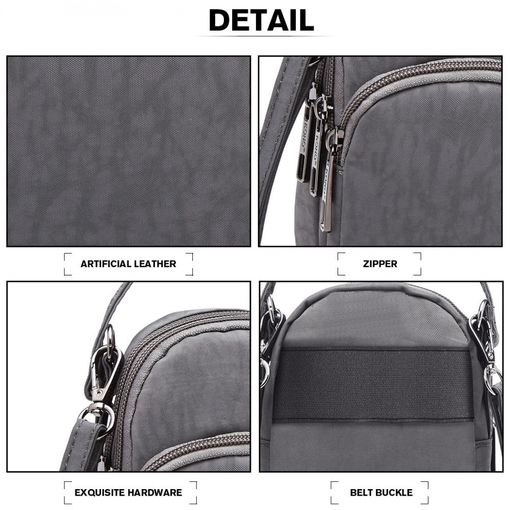 Kono Compact Multi Compartment Cross Body Bag - Grey