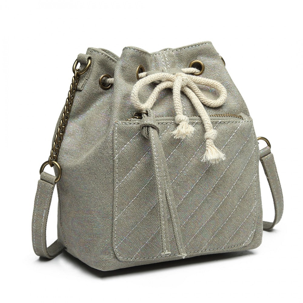 Miss Lulu Sparkle Canvas Drawstring Cross Body Bag - Grey